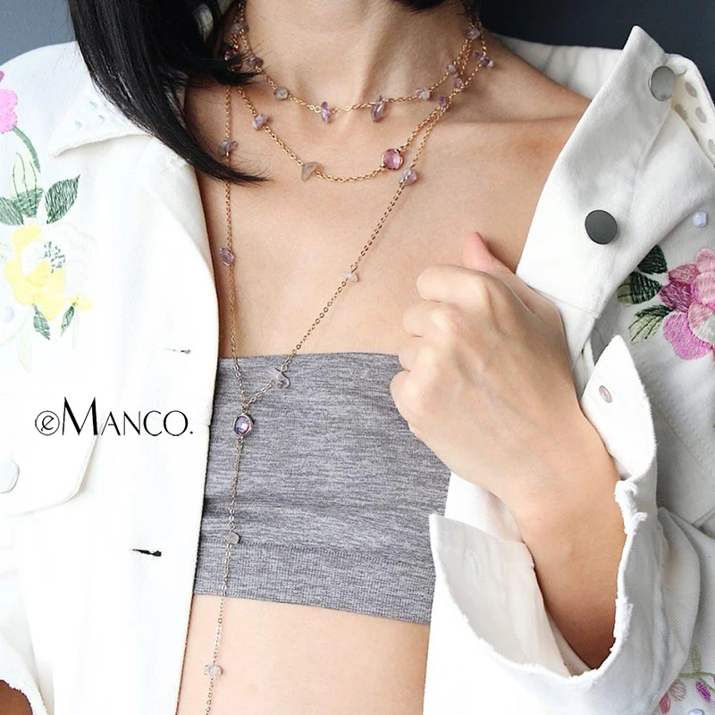 

eManco Multilayer Purple Bead Chain Necklace for Women Wholesale Crystal Semi-precious Stone Glamorous NewJewelry Necklace