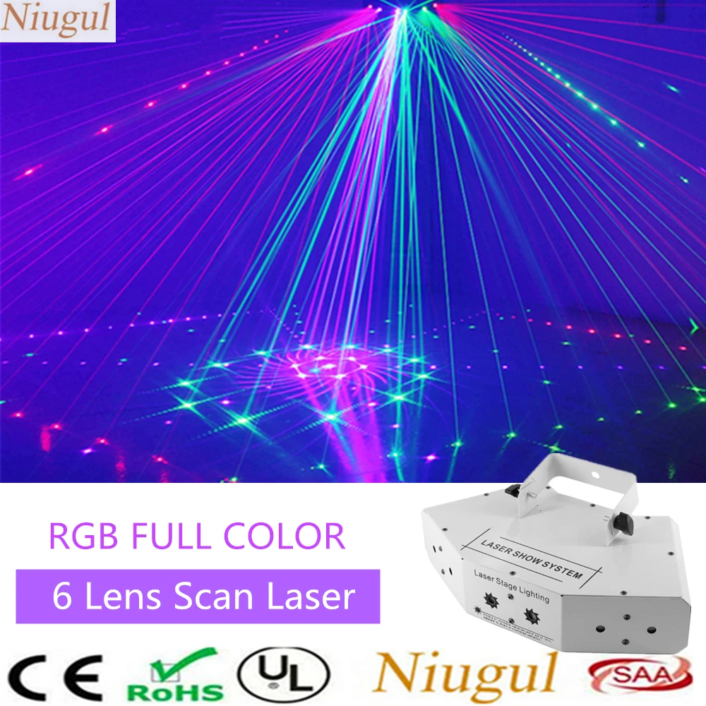 

6 Eyes RGB Scan Laser DMX512 Linear Beam With Pattern Laser Effect Lighting Disco Party Scanner DJ Equipment Laser Show System