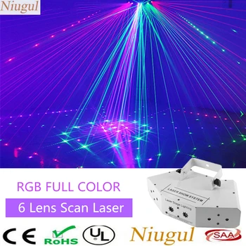 

6 Eyes RGB Scan Laser DMX512 Linear Beam With Pattern Laser Effect Lighting Disco Party Scanner DJ Equipment Laser Show System