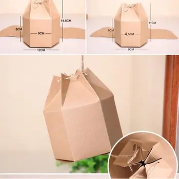 

50pcs New design small Kraft package cardboard paper box,lantern hexagon craft gift candy box wedding gift packaging craft box
