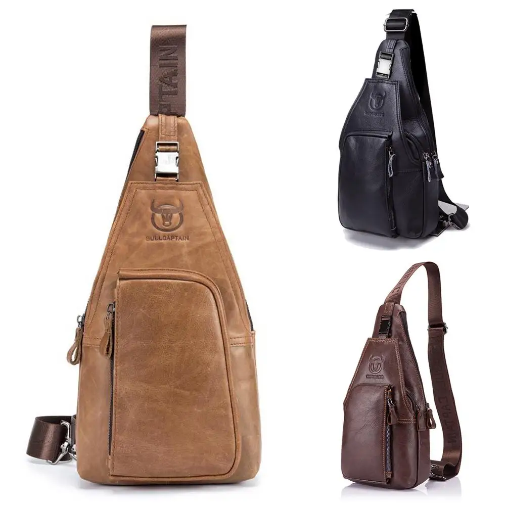 

BULLCAPTAIN Casual Men Genuine Leather Back Shoulder Chest Bag Handbag Pouch