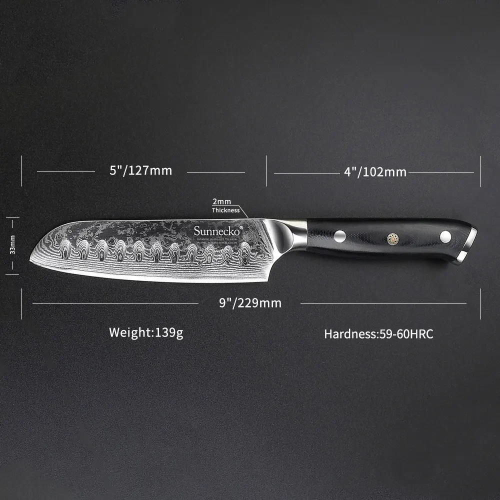 SUNNECKO Damascus 5 &quot/ 7&quot японский нож Santoku VG10 стальные лезвия кухонные ножи G10 острый
