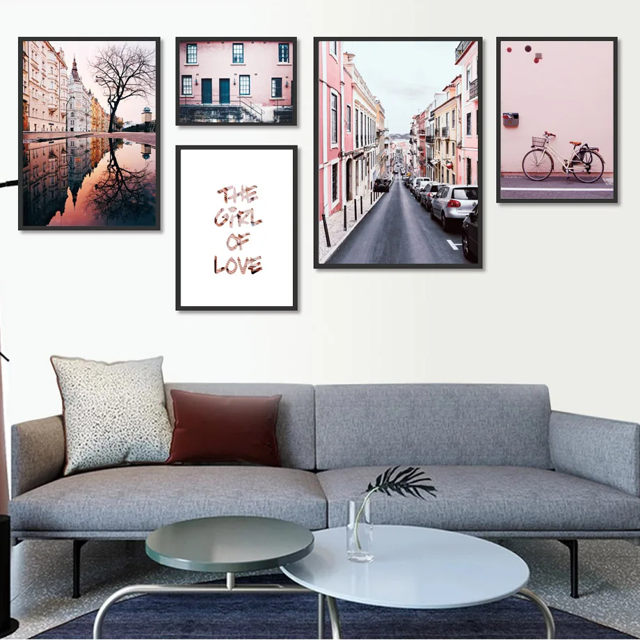 Pink-City-Street-Tree-House-Bike-Quote-Wall-Art-Canvas-Painting-Nordic-Posters-And-Prints-Wall(2)