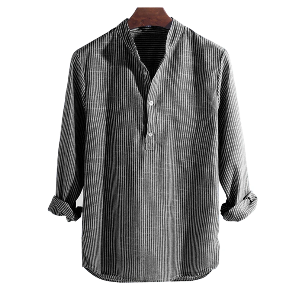 Helisopus New Fashion Spring Summer Casual Men's Shirt Cotton Long Sleeve Striped Slim Fit Stand Collar Shirts S-5XL Helisopus New Fashion Spring Summer Casual Men's Shirt Cotton Long Sleeve Striped Slim Fit Stand Collar Shirts S-5XL