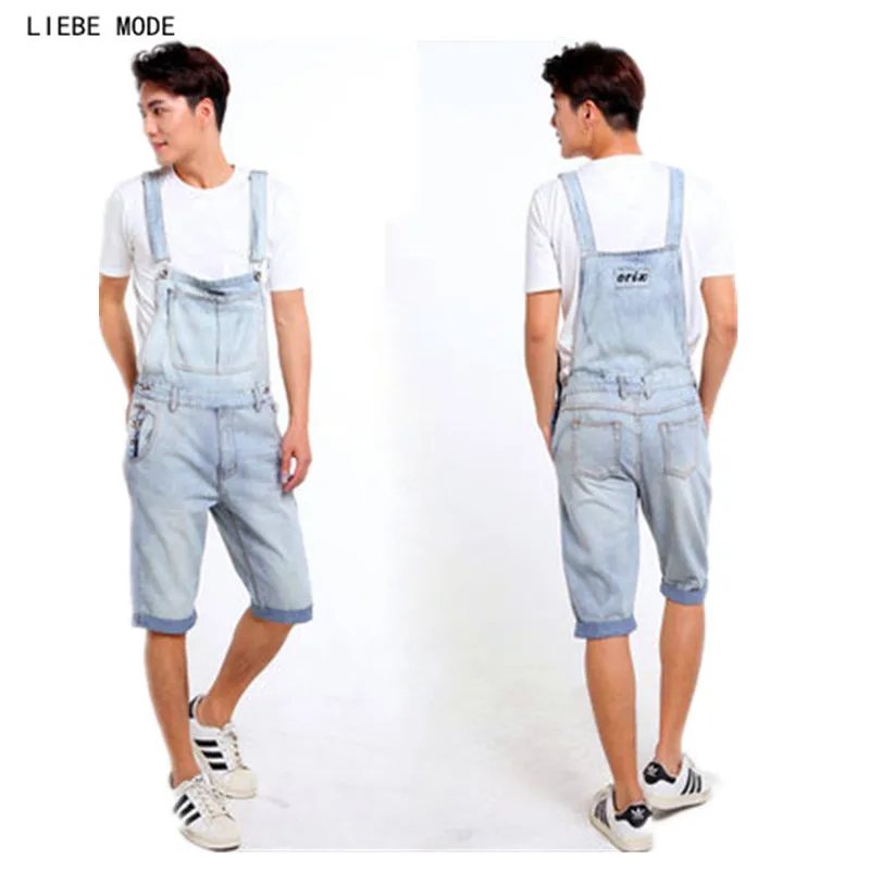 Male Fashion Denim Jumpsuit Plus Size Mens Denim Bib Overalls For Men Summer Knee Length Jeans