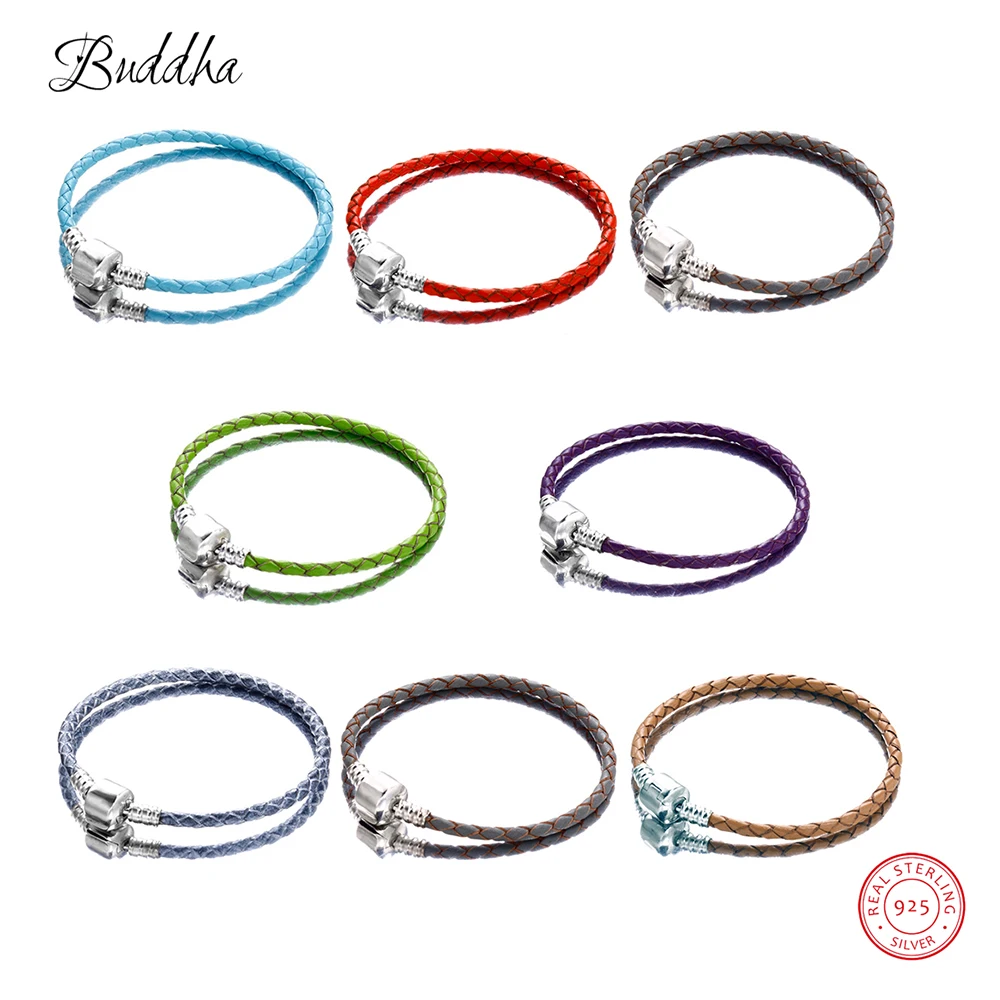 Multicolor Woven Leather Barrel Clasp Bracelet DIY Europe Snake Chain