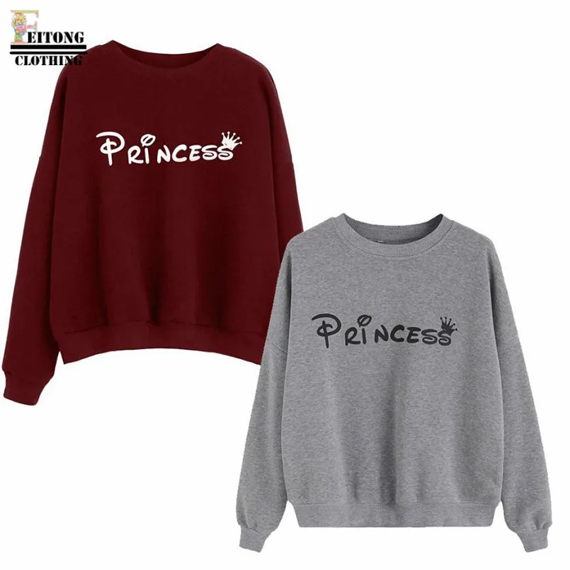 

FEITONG 2019 Harajuku Varsity sweat femme Princess Print Long Sleeve O-Neck Striped Hoodies Drop Shoulder Cotton Sweatshirt&28