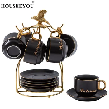 

HOUSEEYOU European Luxurious Coffee Cup Saucer Set Teacups Cup Advanced Porcelain Valentine Include Cup Spoon Dish Pot Shelf