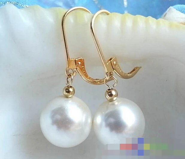 FREE SHIPPING>>> free shipping 12301 WHITE ROUND SOUTH SEA SHELL PEARL DANGLE EARRING