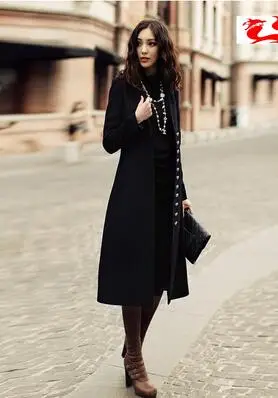 Модное шерстяное пальто, Женское зимнее длинное пальто, высокое качество, новинка, Европейский стиль, темперамент, Женские базовые пальто, гарантия качества, K2264 - Цвет: Black