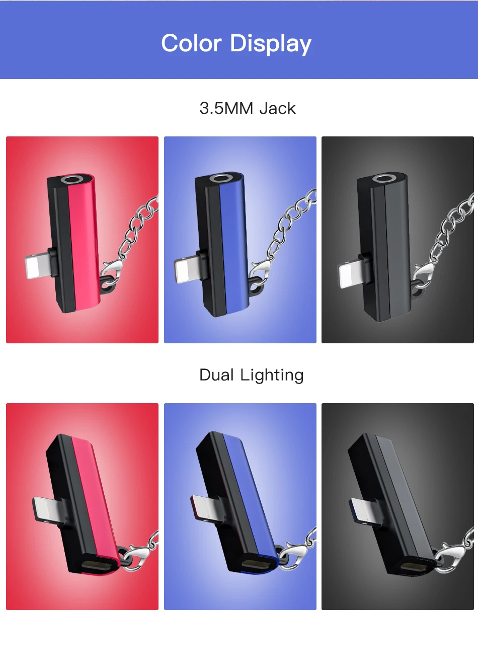 !ACCEZZ Dual Lighting For Apple Earphone For iphone 7 8 Plus X XS MAX XR Audio Connector Converter 2 in 1 Headphones Key Chain (9)