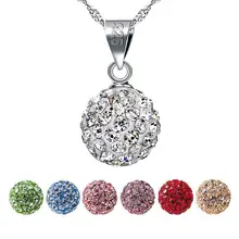 925 Sterling Silver Full Rhinestone Crystal Ball Pendants Necklace 7 Colors Fashion Women Shambhala Jewelry For Girls Best Gift