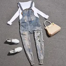 Джинсовый комбинезон, Женский рваный джинсовый комбинезон, женские джинсовые свободные джинсовые комбинезоны, Модный повседневный комбинезон без рукавов, комбинезоны