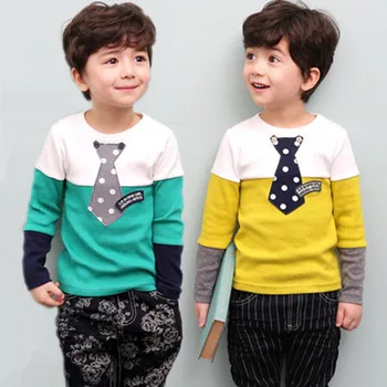

2020 brand 100%Cotton Fashion boys t shirt Embroidery tie long sleeve Tracksuit sweatshirt baby kid tee girl clothes