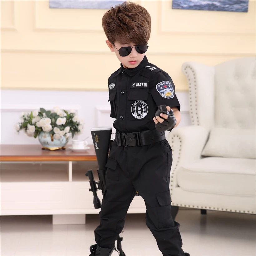 Online Jungen Polizisten Kostüme Kinder Cosplay für Kinder Armee Polizei Uniform Kleidung Set Langarm Kampf Leistung Uniformen