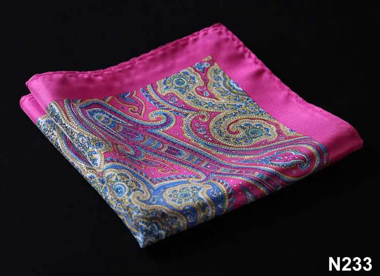 HN23 Пейсли Цветочный платок натуральный шелковый атлас мужской носовой платок модные классические Свадебная вечеринка нагрудный платок - Цвет: N233 Pink Blue