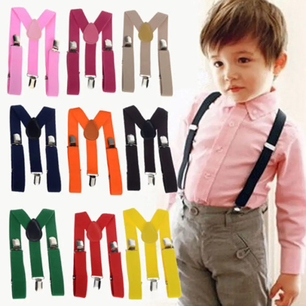 

2017 Newest Popular Boy Girls Unisex Solid Color Clip-on Elastic Adjustable Braces With Cute Bow Tie Party Kids Suspenders