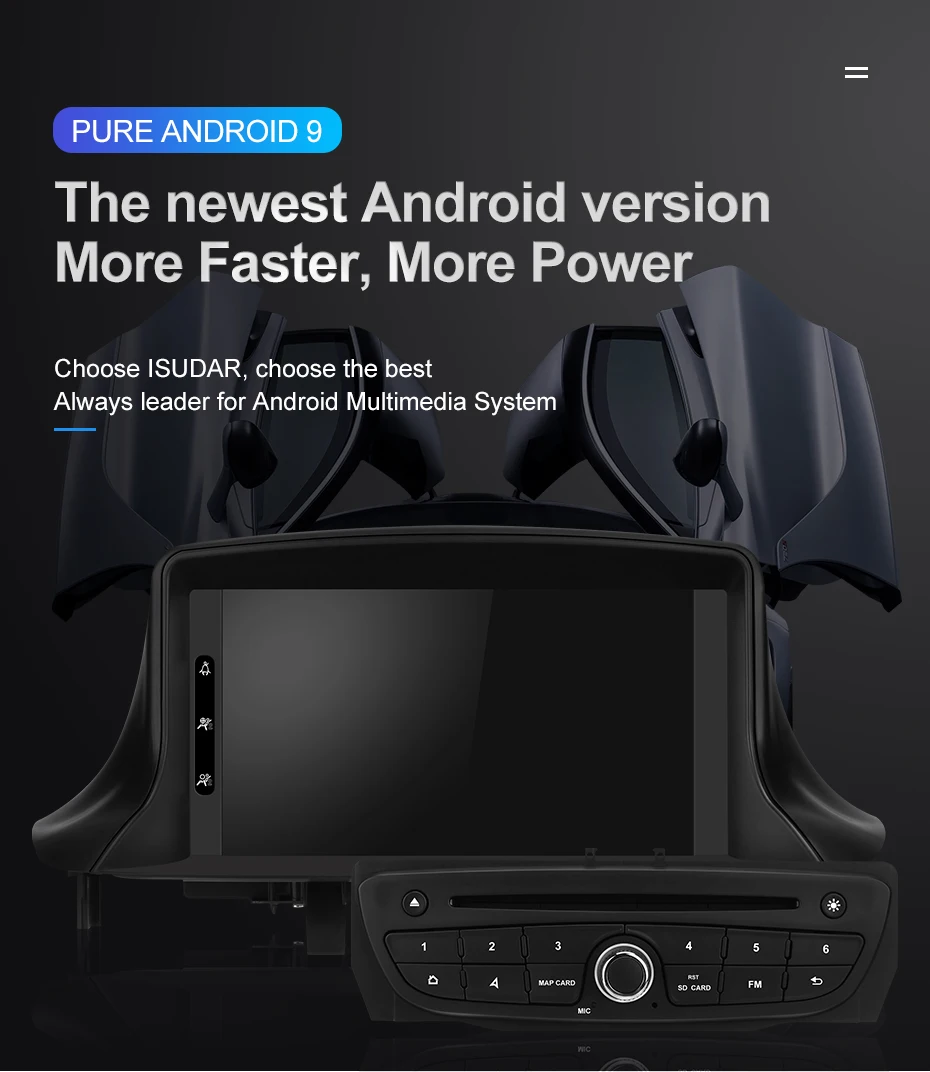Excellent Isudar 1 Din Automotivo Radio Android 9 For Renault/Megane 3 Fluence GSP Car Multimedia DVD Player 8 Core RAM 4G ROM 64G DSP DVR 3