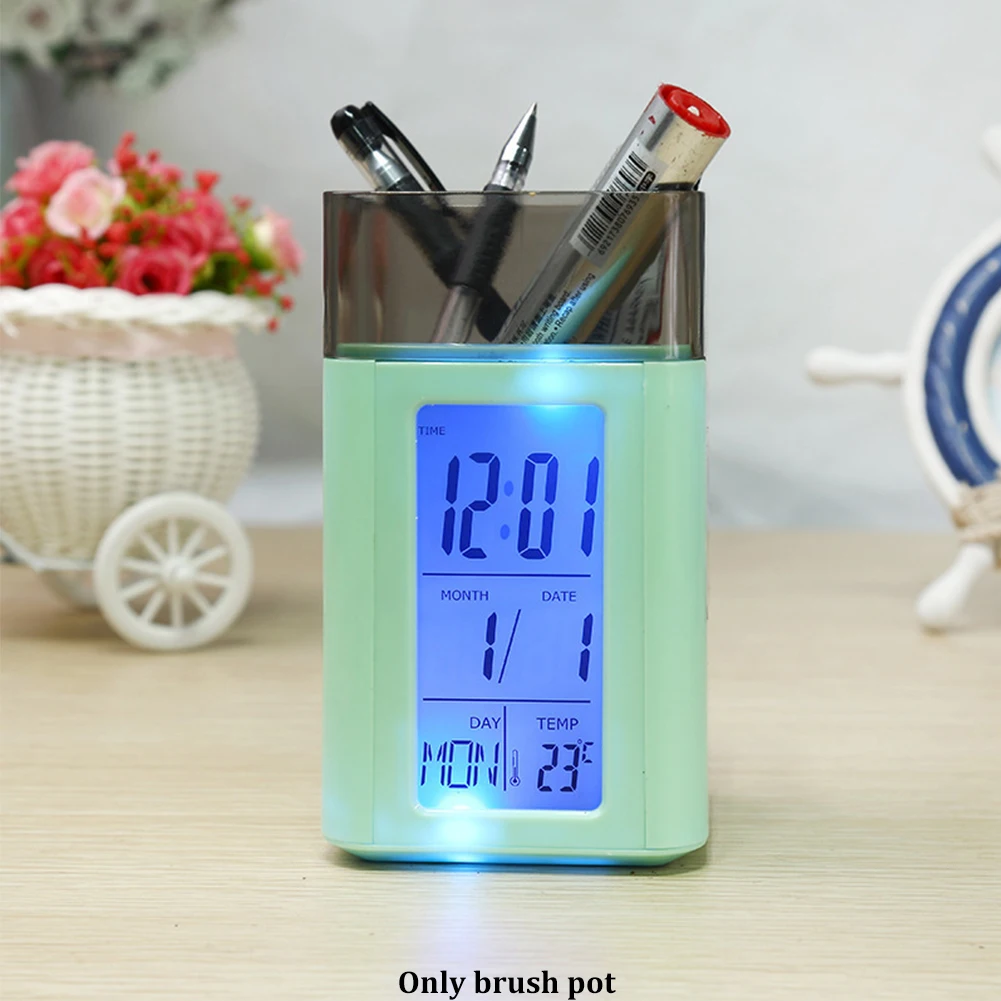 

Office Electronic Calendar Multifunctional Alarm Clock Desk Organizer Digital Calendar Pen Holder Pencil Box Practical LCD Clock