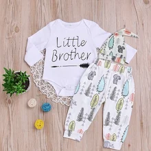 Newborn Infant Toddler Baby Boys Cute Outfit Little Brother Romper+ Long Pants+Hat 3Pcs Clothes Set Newborn Infant Toddler Baby Boys Cute Outfit Little Brother Romper+ Long Pants+Hat 3Pcs Clothes Set