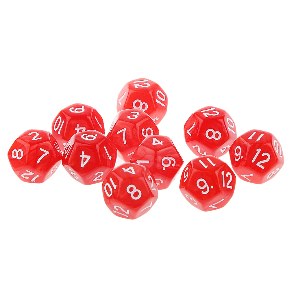 10pcs Twelve Sided Dice D12 Playing D&D RPG Party Games Dices Red Math Toy