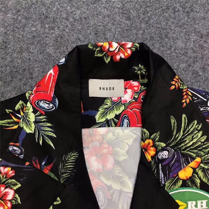 Rhude грузовик рубашка 2019 новый стиль винтажный автомобиль цветочный логотип печати Rhude рубашки мужские весенне-летний свободный крой Гавайи