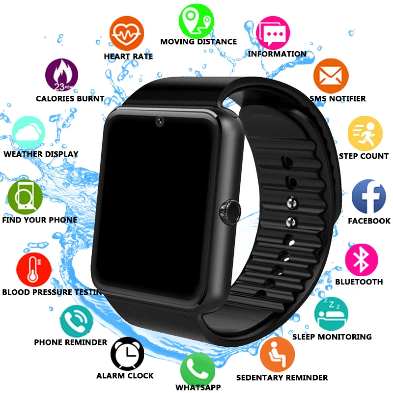 

GT08 Smart Watch Bluetooth Men With Touch Screen Smartwatch Big Battery Support TF Sim Card Camera For IOS iPhone Android Phone