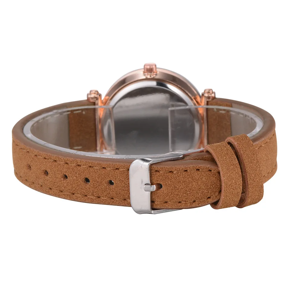 Женские брендовые топ роскошные кожаные часы Дамская Мода розовое золото платье кварцевые наручные часы 3D циферблат дизайн браслет часы