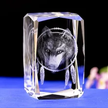 K9 Хрустальная лазерная 3D внутренняя скульптура Внутренняя гравировка статуя голова Волка фигурки и миниатюры креативный подарок ремесла домашний декор