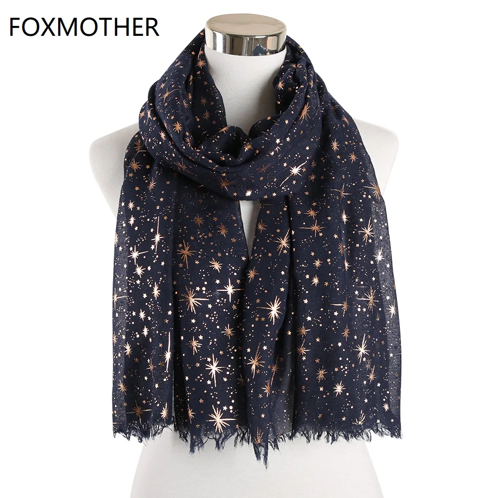 FOXMOTHER Новая модная Осенняя шаль из розового золота фольга Звездный принт шарф Galaxy