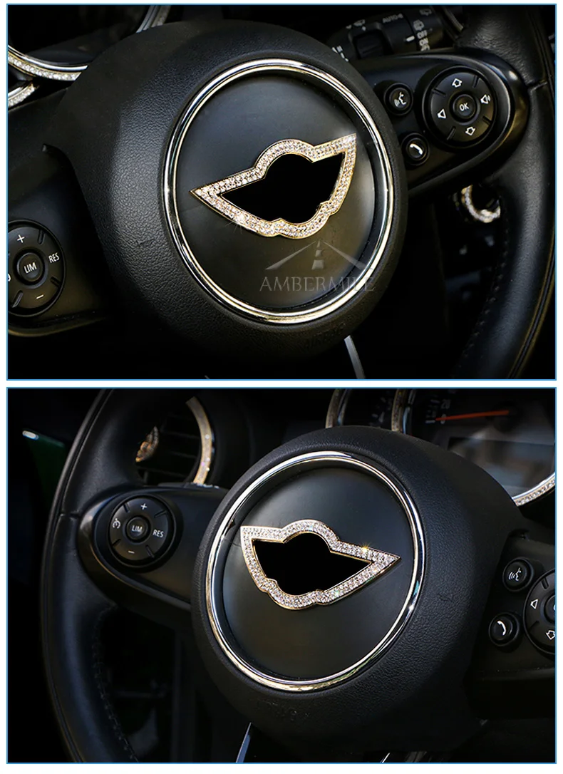 Artificial Diamond Car Steering Wheel Logo Cover Stickers for Mini Cooper R55 R56 R60 R61 F54 F55 F56 F60 car styling (7)