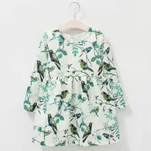 Платье для малышей вечерние платья с принтом для девочек высококачественная одежда хлопковое платье принцессы с цветами и птицами Одежда для девочек праздничный зеленый цвет