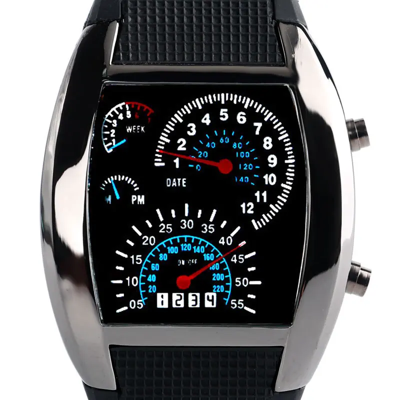 Men's black rubber speedometer digital wrist led watches cheap