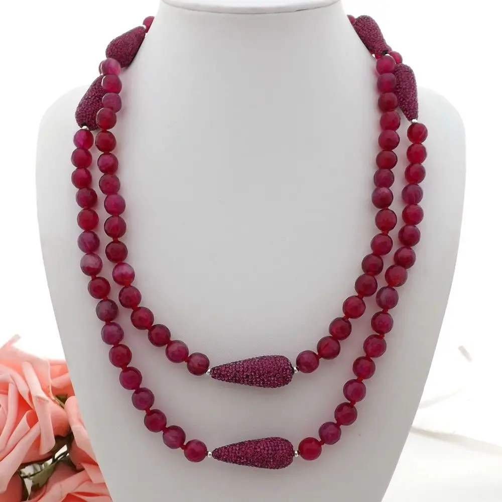 

GE060101 50'' Round Faceted Stone CZ Micro Teardrop Beads Necklace