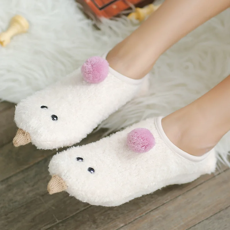 Осень-зима, коралловые бархатные милые женские плотные теплые носки, домашние нескользящие носки для сна, модные милые плюшевые носки