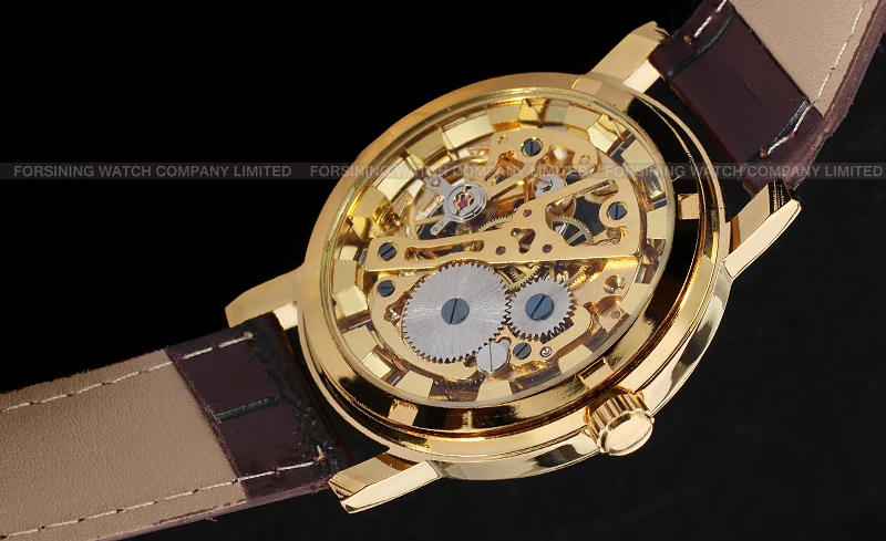 Factory Directly Deep Red Band Golden Mens Skeleton Watches T-winner For Sale