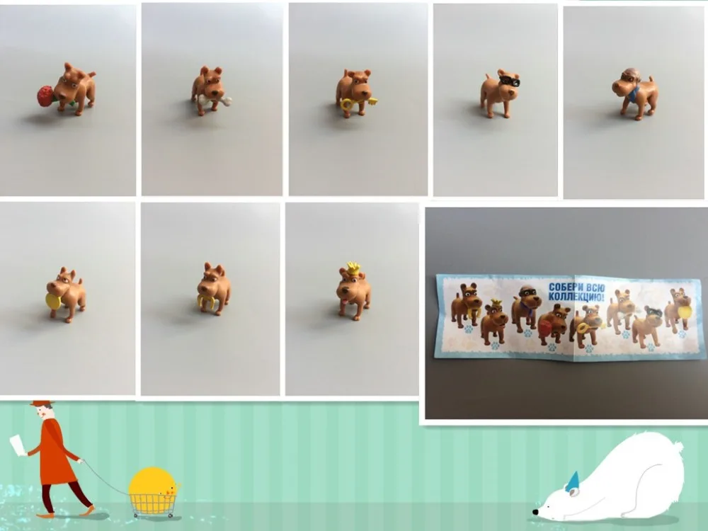 Мини-ПВХ фигура модель игрушки с собакой, которая держит что-то 11 шт./компл