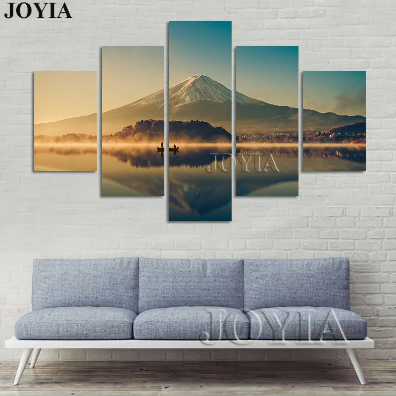

5 Piece Canvas Wall Art Mount Fuji Modern Paintings Mountain Lake Nature Landscape Japanese Pictures No Frame