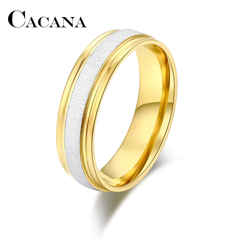CACANA Stainless Steel Rings For Women Men Cross-cut Bilateral Gold Engagement Personalized Custom Fashion Jewelry Rings