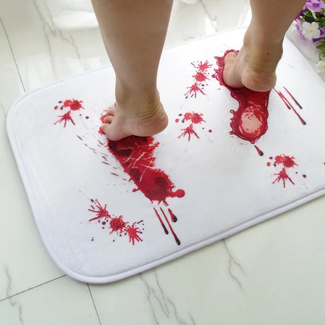 Creative Blood Footprints Bath Mat Horror Rug Toilet Carpet Suede Non Slip Absorbent Shower Bathroom Mat Rugs Floor Kitchen Mat