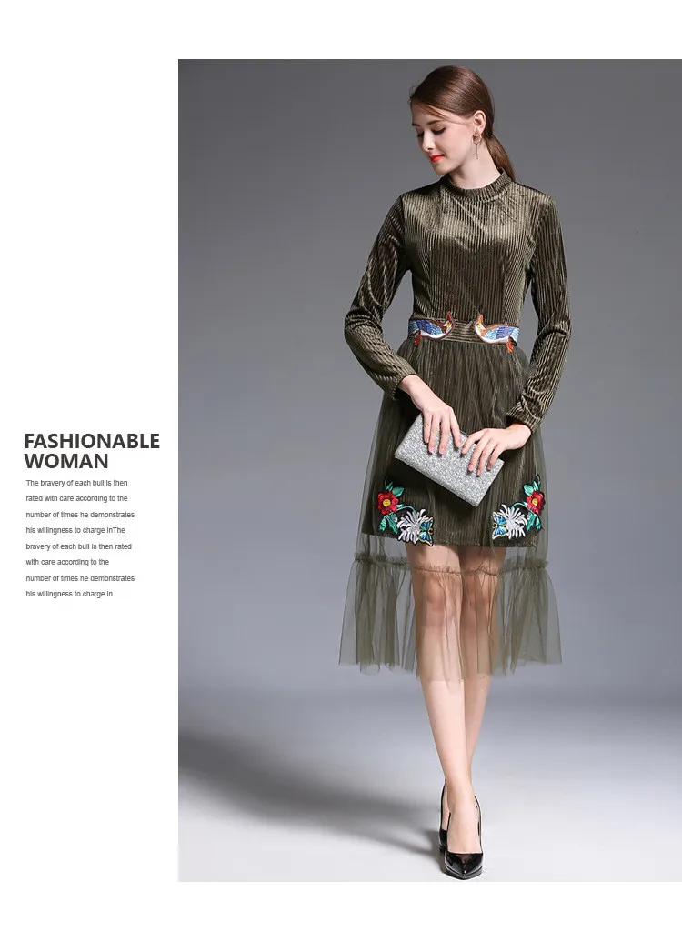 women embroidery velvet mesh patchwork elegant dress 10_