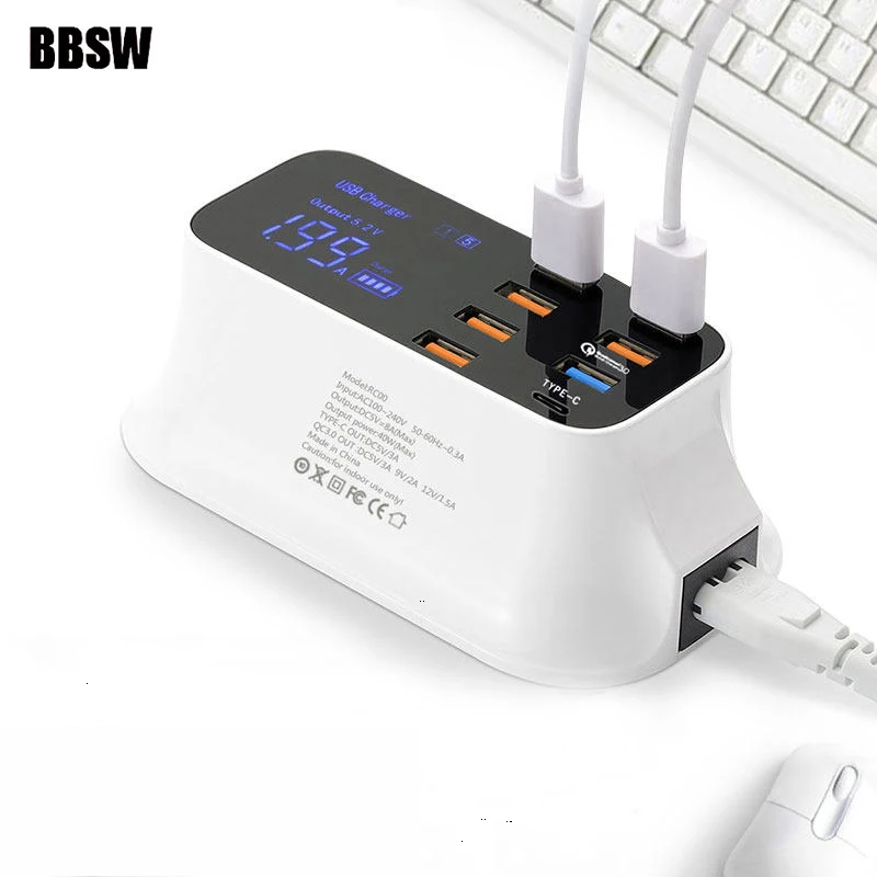Зарядное устройство USB Type C с 7 портами и светодиодным дисплеем|Зарядные