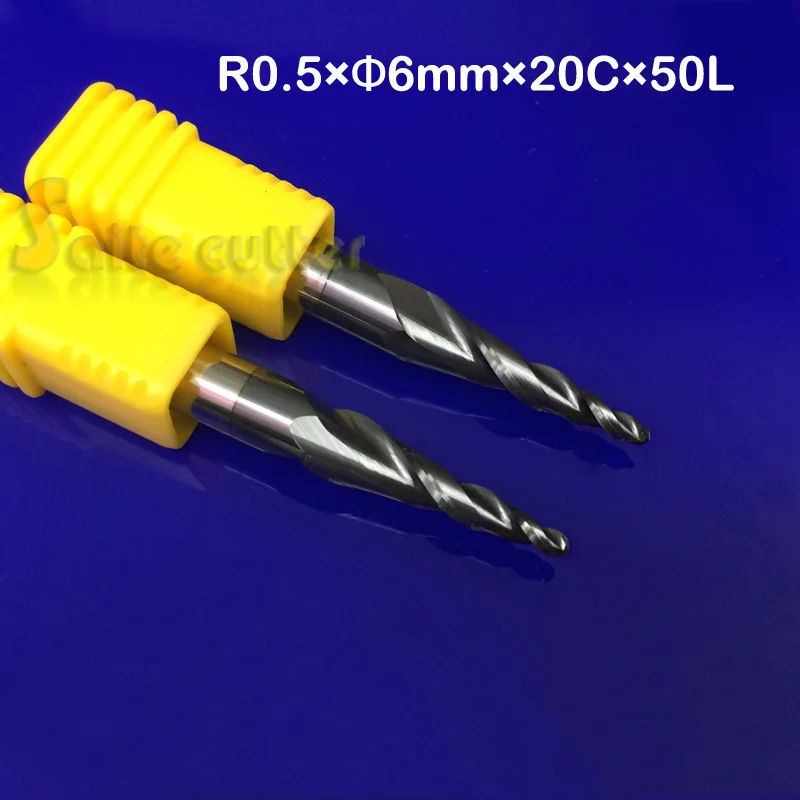 

2pcs/lot R0.5*D6*20*50L*2F solid carbide 4mm Ball Nose Tapered End Mills router bits cnc taper wood metal HRC55 milling cutter