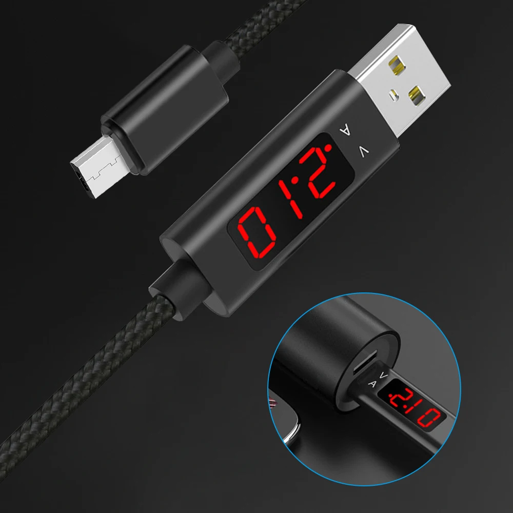 1 м Micro usb type C тестер напряжения тока метр дисплей нейлоновый плетеный кабель быстрой зарядки type-C для samsung S9 Note 8 Android