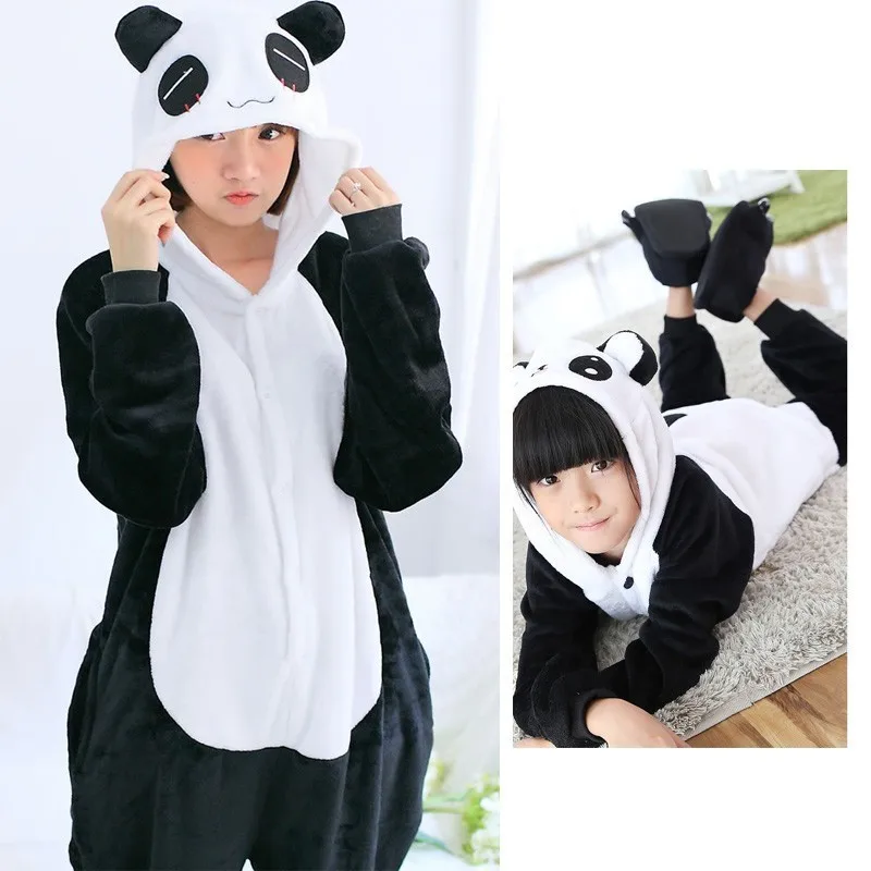 Фланелевые Семейные рождественские пижамы с единорогом для мальчиков и девочек, Комбинезон кигуруми, комбинезон, Детский комбинезон с пандой - Цвет: Panda