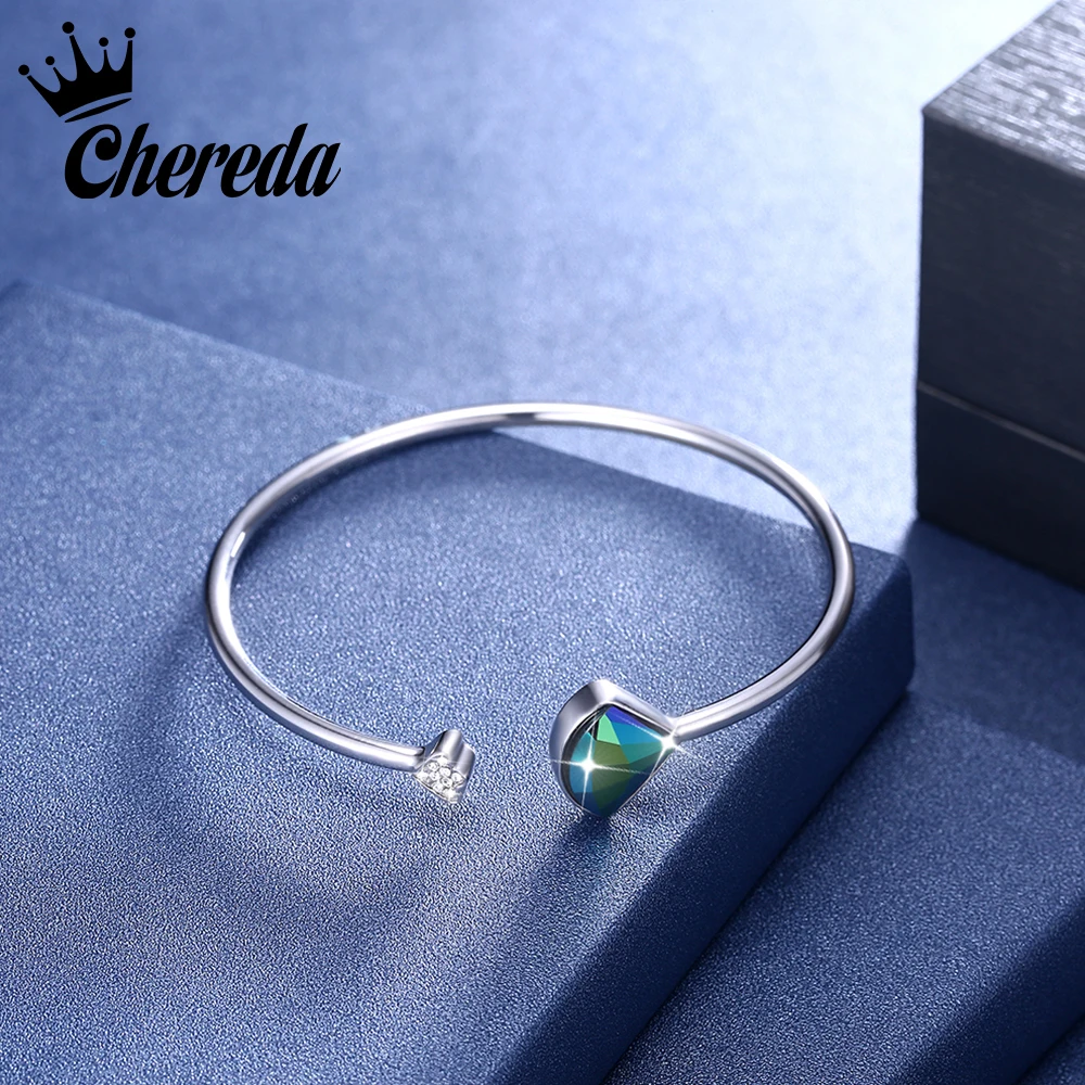 

New Arrival Crystals from Swarovski Bangle For Women Delicate Open Bracelet Punk Sector Crystal Jewelry Fine Accessories Present