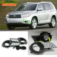 eeMrke High Power LED DRL For Toyota Highlander Kluger 2007-2013 White DRL Fog Cover Daytime Running Lights Kits
