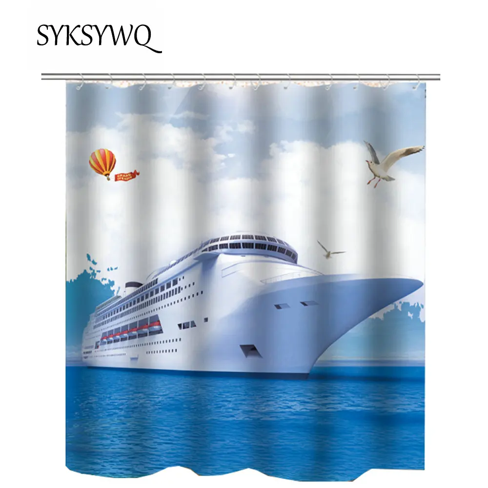 

Cruise shi Shower Curtain Bathroom Curtain Blue Sky Ocean Waterproof Curtain Bathroom