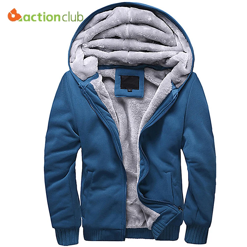 ACTIONCLUB Winter Thicken Hoodie Men Zipper Hooded Coat Brand Mens Tracksuit Sweatshirt Solid Color Thick Warm Plus size Hoodies