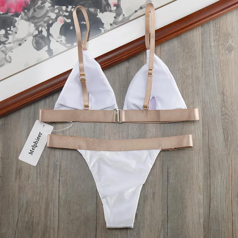 White Velvet With Gold Belt Metal Button Micro Bikini Biqunis 2019 Ruffle Swimming Suit For Women Bathing Suits Mini Swimwear White Velvet With Gold Belt Metal Button Micro Bikini Biqunis 2019 Ruffle Swimming Suit For Women Bathing Suits Mini Swimwear